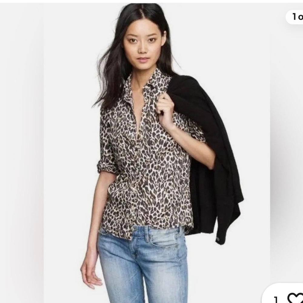 J. Crew The Perfect Shirt In Leopard Cheetah Animal Print Button Down Top